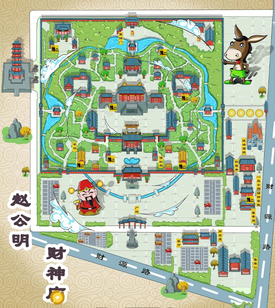 岳塘寺庙类手绘地图
